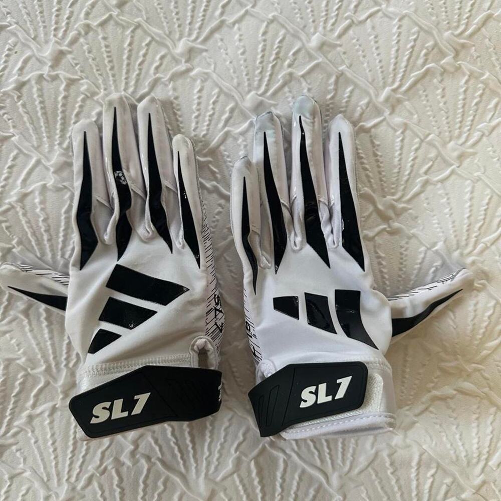 Adidas SL7 Youth Football Receiver Gloves White Black Size Small High Grip
